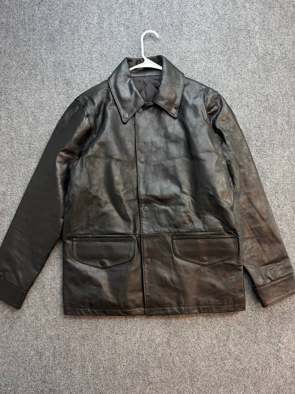 Officine Generale Officer Black Leather Jacket Men's Size M